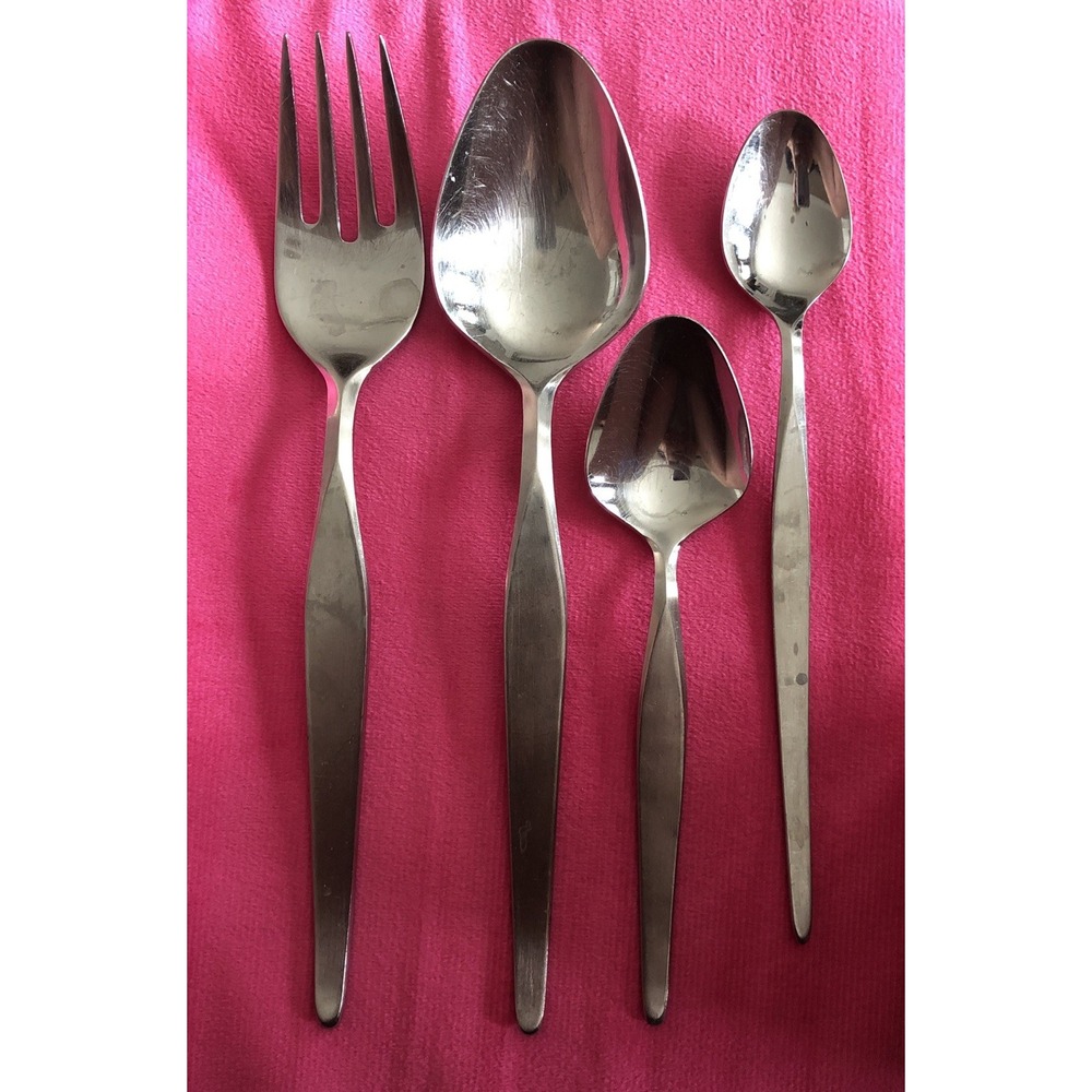 Noritake Linden 18-8 Stainless Steel Japan Serving Spoon Fork, Sugar & Tea Spoon